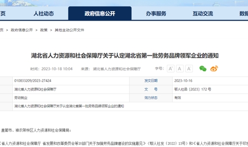 首批！湖北卓宝被认定为湖北省劳务品牌领 军企业！