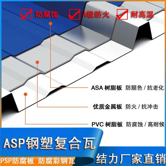 asp彩钢瓦 psp钢塑复合瓦 厂房屋面防火建材 耐腐蚀