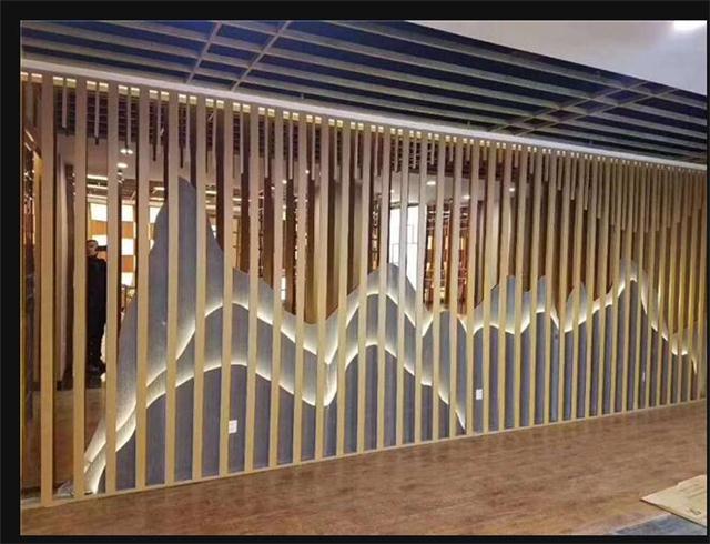 餐厅铝方管造型铝单板合拼假山形背景墙-不规则背景墙