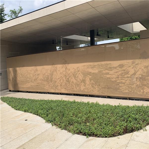 厂家提供背景墙装饰艺术山水画不规则冲孔铝板效果图