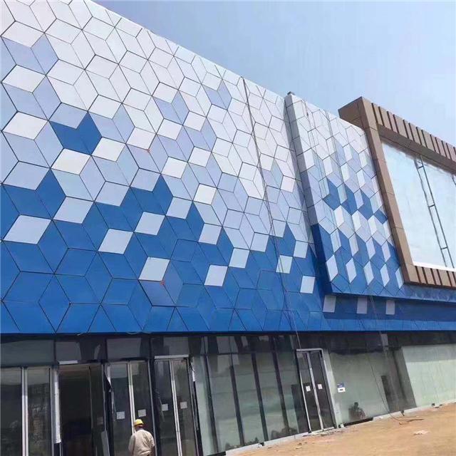 大堂门面蓝色铝单板-白色铝单板立体装饰