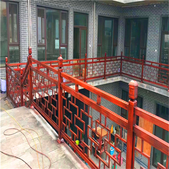 室内楼梯铝护栏 仿木纹弯形铝扶手 铝合金围栏直销厂家