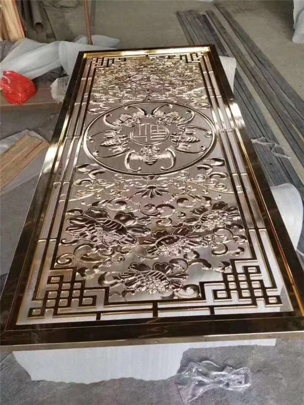 西安仿古雕花铝屏风古铜色浮雕铝板屏风隔断生产厂家