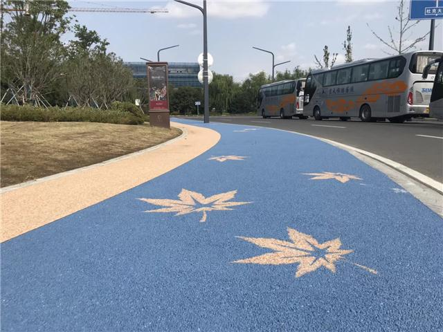 广州体育馆彩色砾石聚合物混泥土路面景观道路的典范